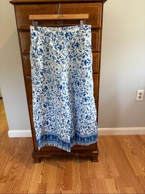 Blue and White Floral Linen wide leg pants